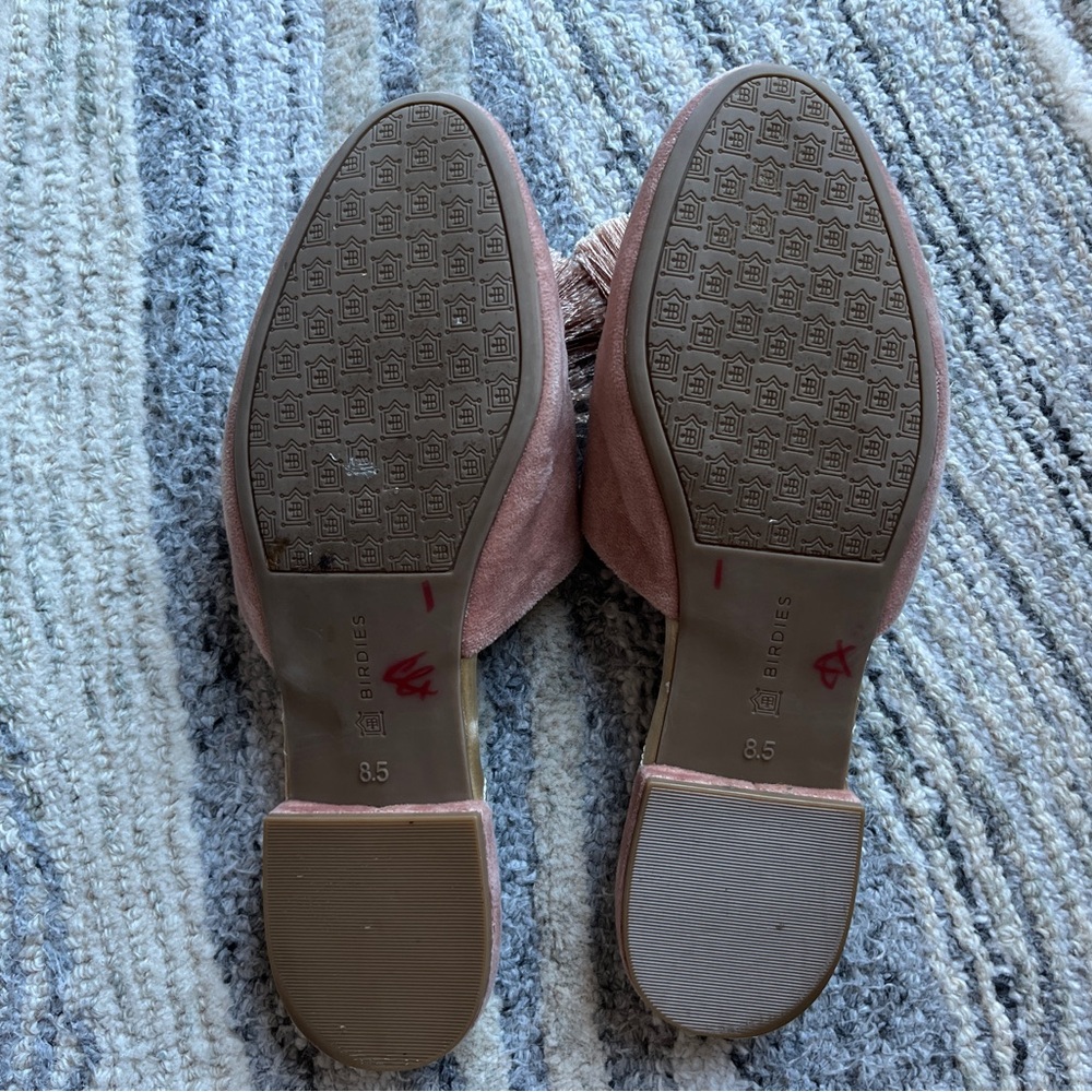 Birdies The Songbird Mule Pom Pom Blush Dusty Pink Velvet Slippers | Size 8.5 - Picture 9 of 10